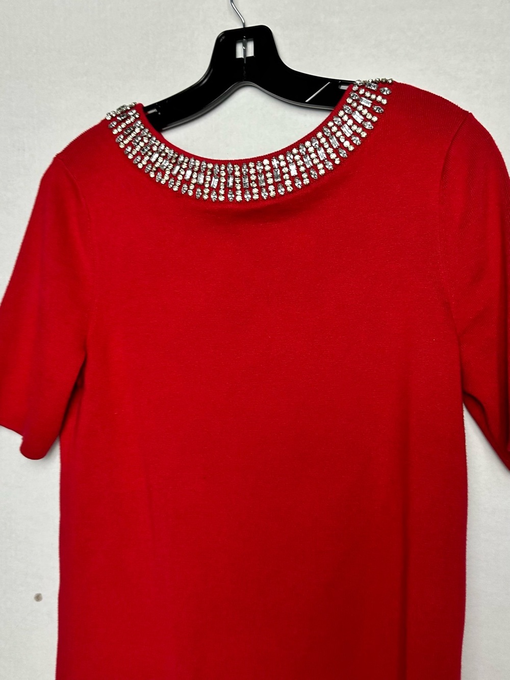 Talbots Red Short-Sleeve Knit Top with Crystal Collar
